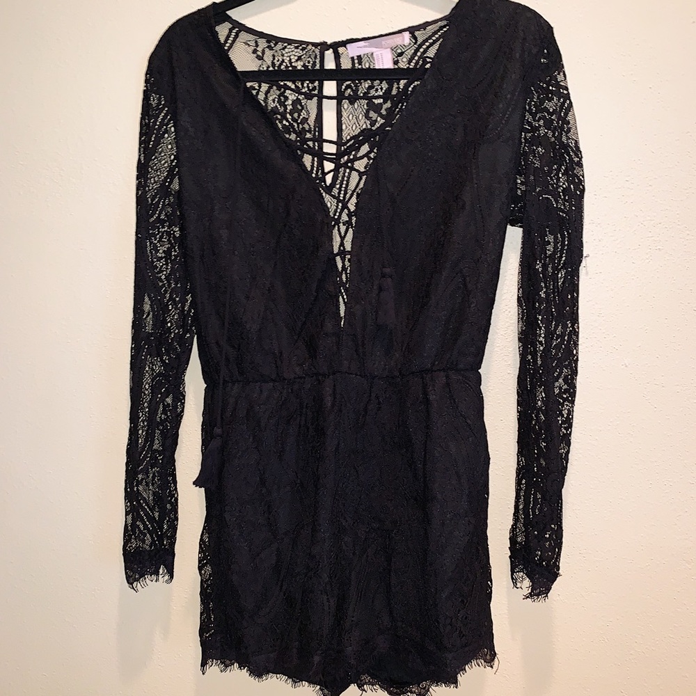 Black long sleeve lace romper